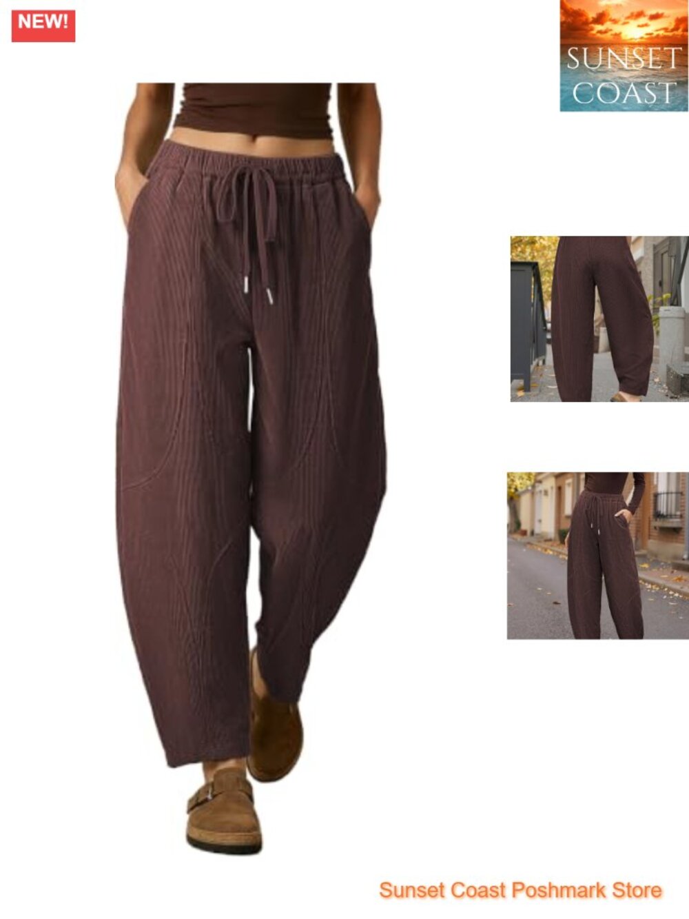 Womens Corduroy Harem Pants Loose Fit Elastic Drawstring High Rise